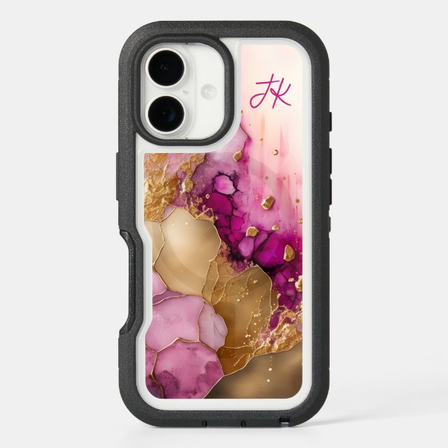 Modern Purple Gold Marble Monogram Personalized Otterbox iPhone Case (Back)