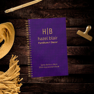 Modern Purple Gold Monogram Logo Squares Pattern Planner