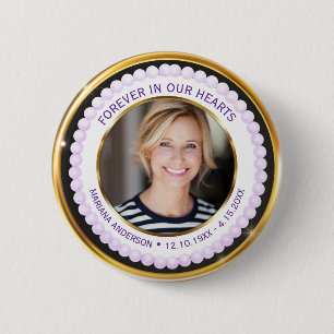 Modern Purple & Gold Pearls Forever in our Hearts Button
