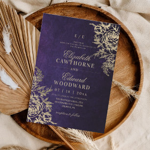 Modern Purple & Gold⎮Rose Elegant Wedding Invitation