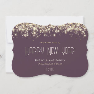 Modern Purple Gold Sparkle Happy New Year Card