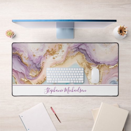 Modern Purple Gold Teal Abstract Desk Mat