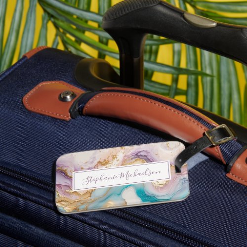 Modern Purple Gold Teal Abstract Luggage Tag