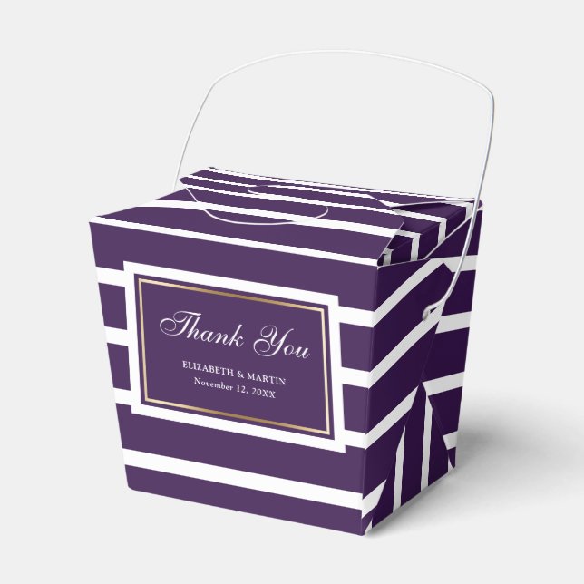 Modern Purple Gold Wedding Thank You Favor Boxes (Front Side)