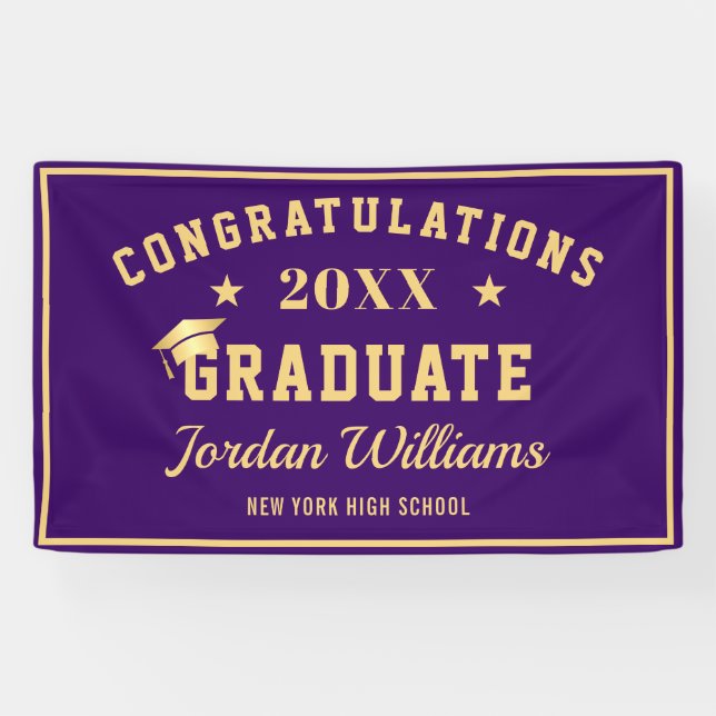 Modern Purple Golden 2026 Graduation Party Banner (Horizontal)