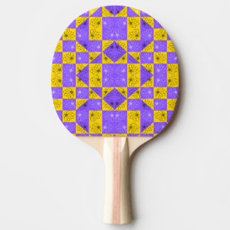 Modern purple & golden Checkerboard floral pattern Ping Pong Paddle