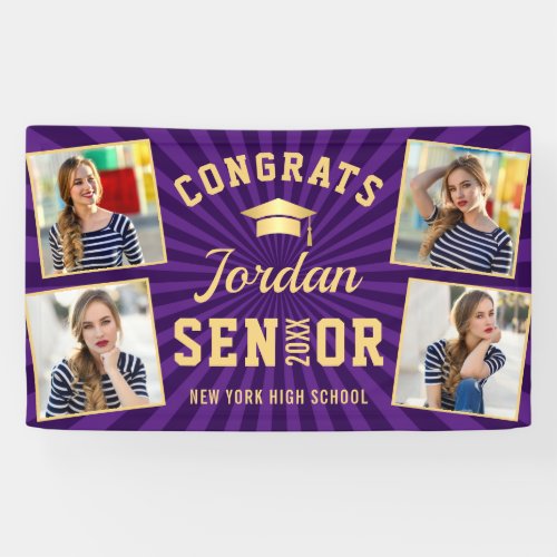 Modern Purple Golden Graduation Party 4 PHOTO Banner