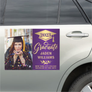 Modern Purple Golden PHOTO Graduation Large Car Magnet