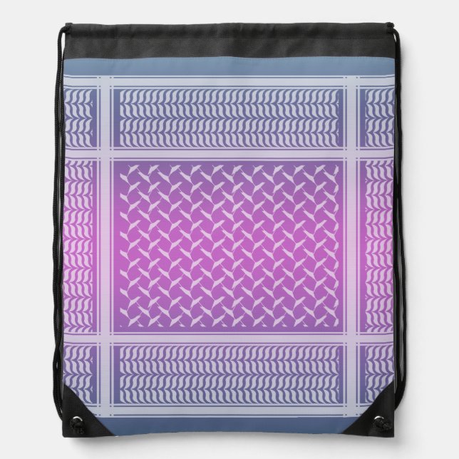 Modern Purple Gradient Keffiyeh Pattern Drawstring Bag (Front)