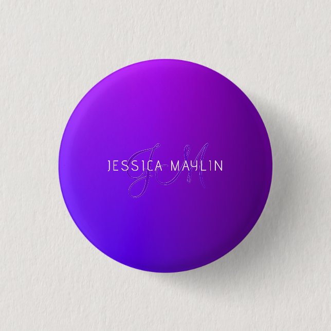 Modern Purple Gradient Name & Monogram  Button (Front)