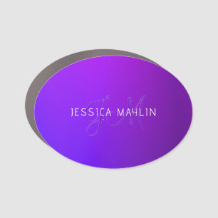 Modern Purple Gradient Name & Monogram Car Magnet