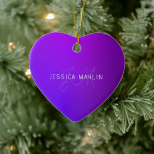 Modern Purple Gradient Name & Monogram Ceramic Ornament