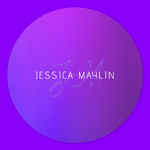 Modern Purple Gradient Name & Monogram Classic Round Sticker