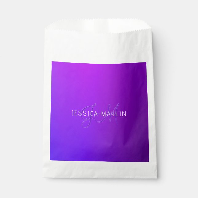 Modern Purple Gradient Name & Monogram  Favor Bag (Front)