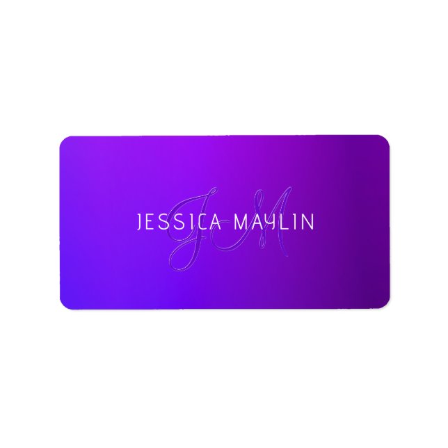 Modern Purple Gradient Name & Monogram  Label (Front)
