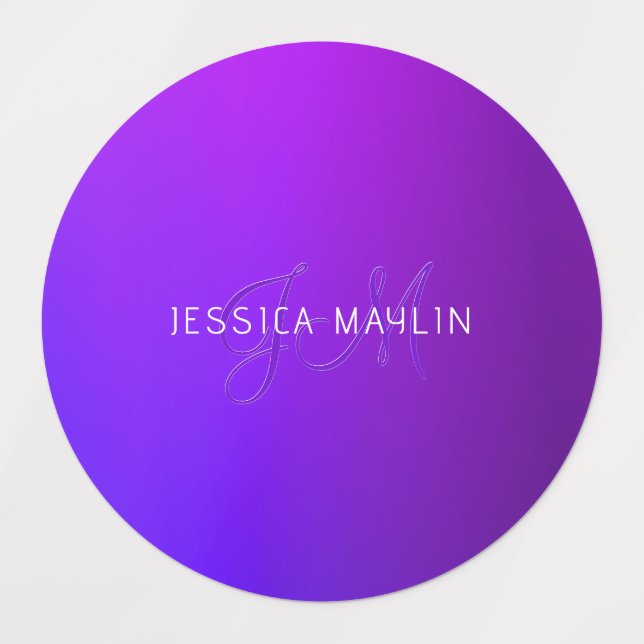Modern Purple Gradient Name & Monogram  Labels (Design 1)
