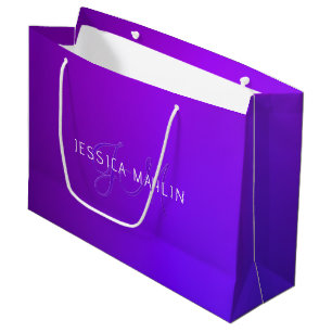 Modern Purple Gradient Name & Monogram  Large Gift Bag