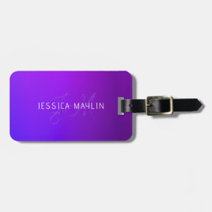 Modern Purple Gradient Name & Monogram  Luggage Tag