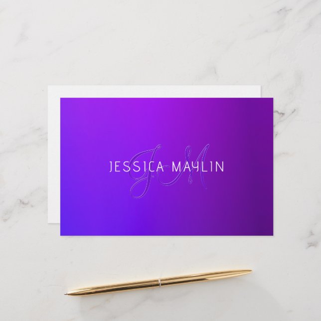 Modern Purple Gradient Name & Monogram  Stationery (Front/Back In Situ)