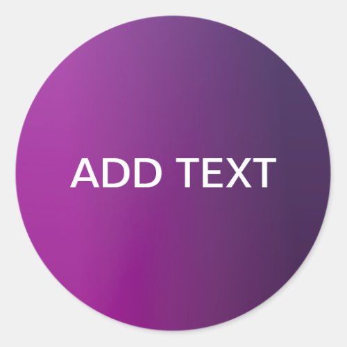 Modern Purple Gradient Ombre  Editable White Text Classic Round Sticker