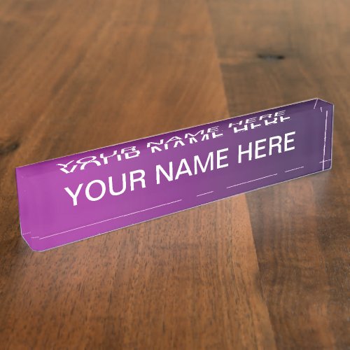 Modern Purple Gradient Ombre  Editable White Text Desk Name Plate