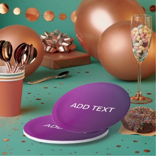 Modern Purple Gradient Ombre  Editable White Text Paper Plates