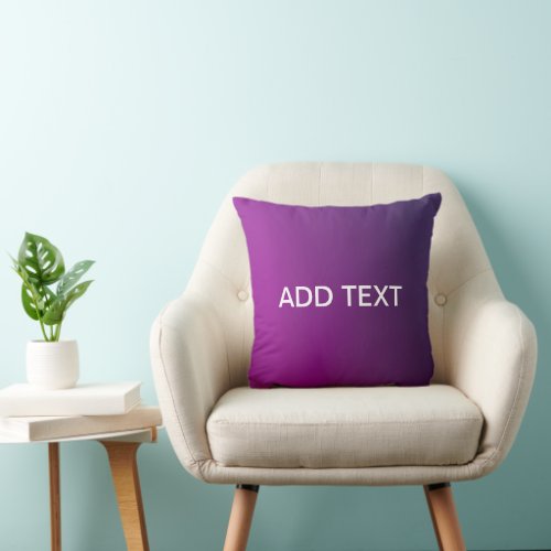 Modern Purple Gradient Ombre  Editable White Text Throw Pillow