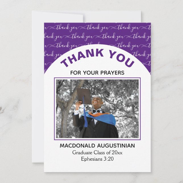 Modern Purple Graduate Photo Thank You Card (Front)