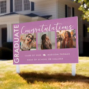 Modern Purple Graduate Student Photo Yard Sign