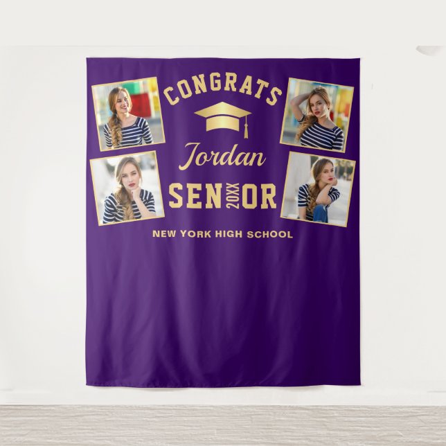 Modern Purple Graduation 4 Photo Booth Backdrop (Front)