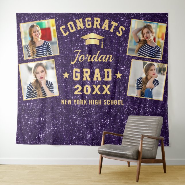 Modern Purple Graduation 4 Photo Booth Backdrop (In Situ (Horizontal))