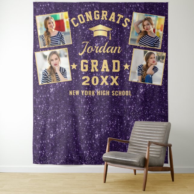 Modern Purple Graduation 4 Photo Booth Backdrop (In Situ)