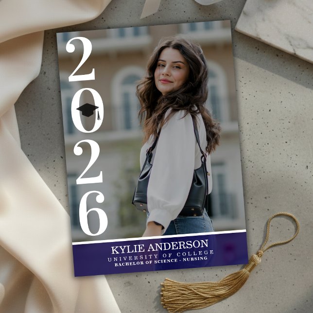 Modern Purple Graduation Cap Senior Photo Invitation (Modern Purple Graduation Cap Senior Photo Invitation)