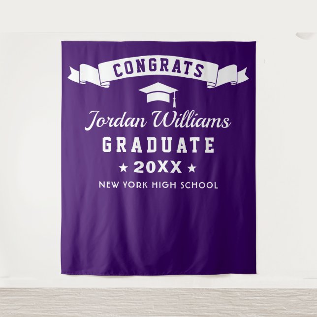 Modern Purple Graduation Party Photo Backdrop (Front)