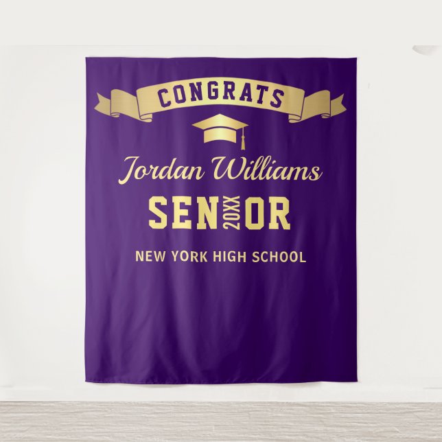 Modern Purple Graduation Party Photo Backdrop (Front)