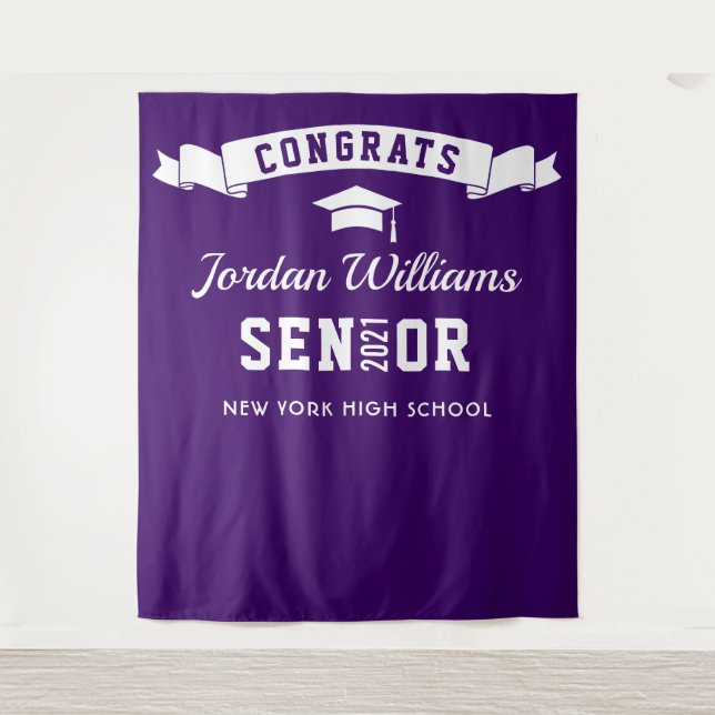 Modern Purple Graduation Party Photo Backdrop (Front)