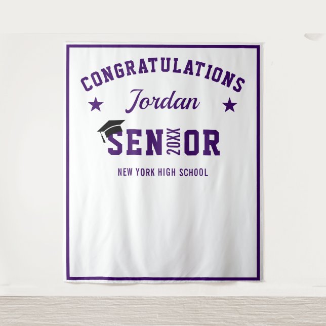 Modern Purple Graduation Party Photo Backdrop (Front)