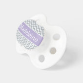 Modern Purple Gray Chevron Baby Girl Monogram Pacifier (Front Right)