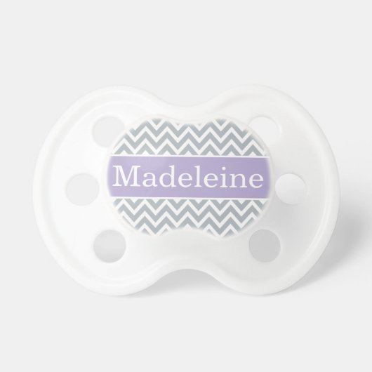 Modern Purple Gray Chevron Baby Girl Monogram Pacifier (Front)