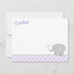 Modern Purple Gray Elephant Baby Shower Note Card