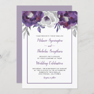 Modern Purple Gray Floral wedding invitations