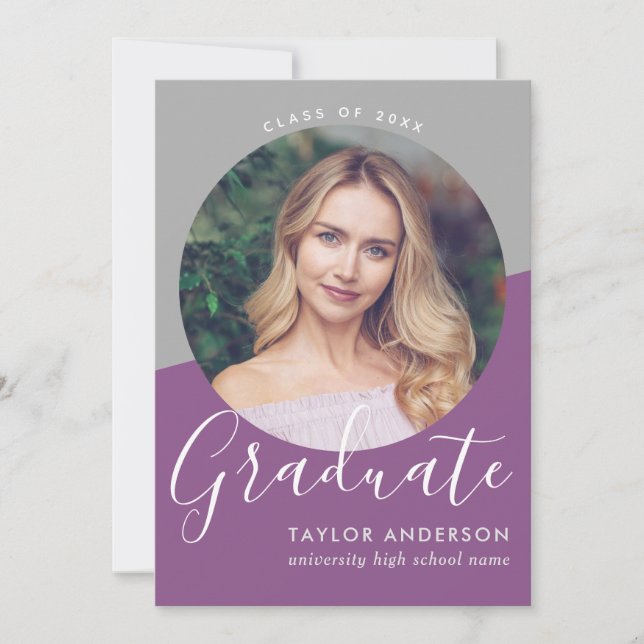Modern Purple Gray Girl Photo Graduation Invitation (Front)