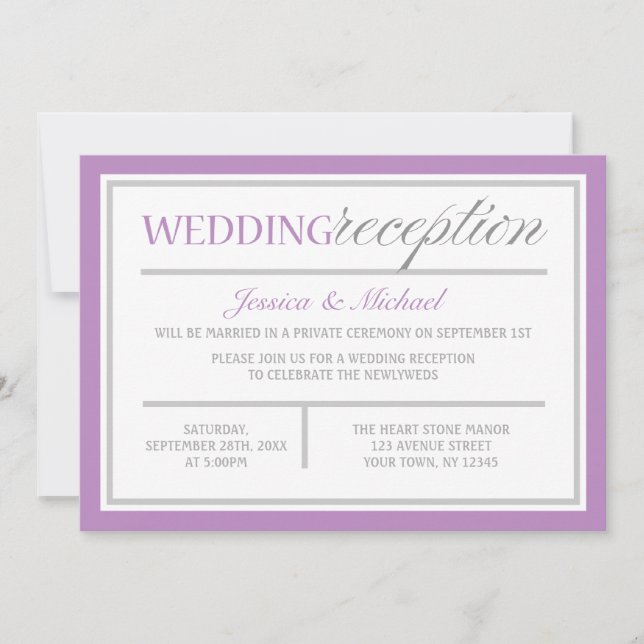 Modern Purple & Gray Wedding Reception Invitations (Front)