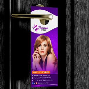 Modern Purple HairStylist Beauty Salon Hairdresser Door Hanger