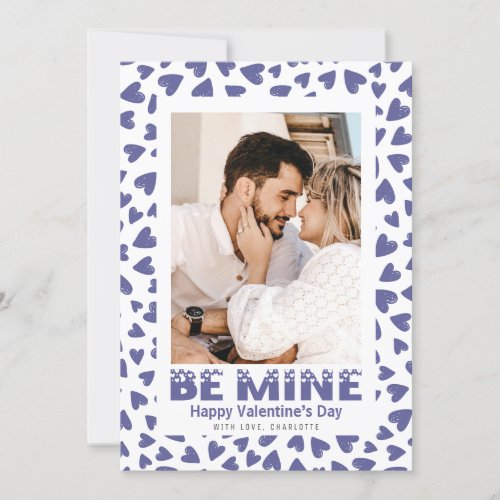 Modern Purple Hearts Be Mine Photo Valentines Day Holiday Card