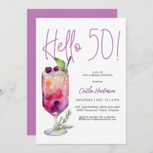 Modern Purple Hello 50 Birthday Party Invitation