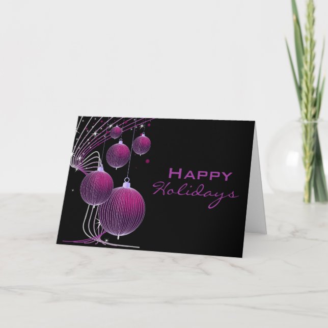 Modern Purple Holiday Ornaments Card (Front)