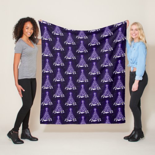 Modern Purple Holiday Tree Motif Fleece Blanket