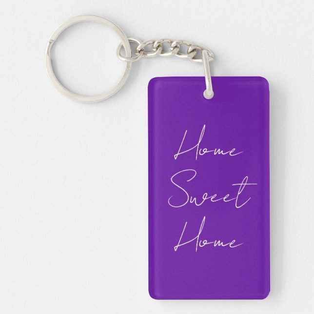 Modern Purple Home Sweet Home Custom Family Name  Keychain (Front)
