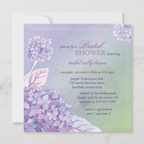 Modern Purple Hydrangeas Floral Bridal Shower Personalized Invites